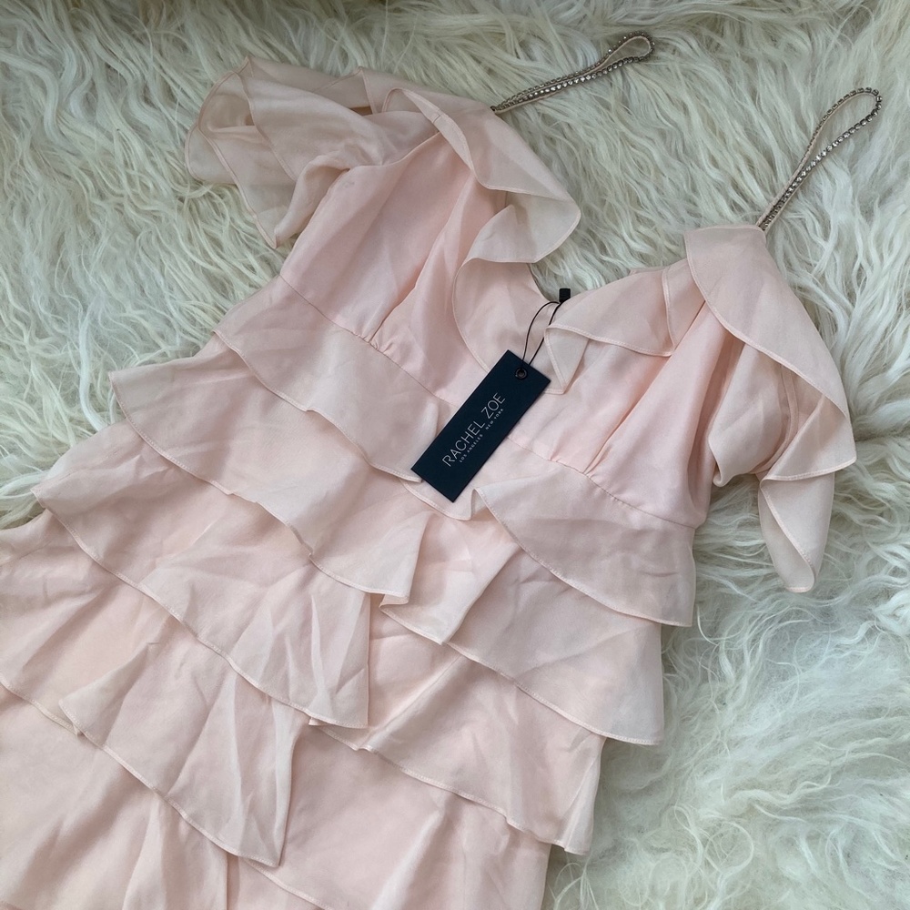 RACHEL ZOE Silk Ruffle & Crystal Accents Mini Dress - Picture 2 of 14